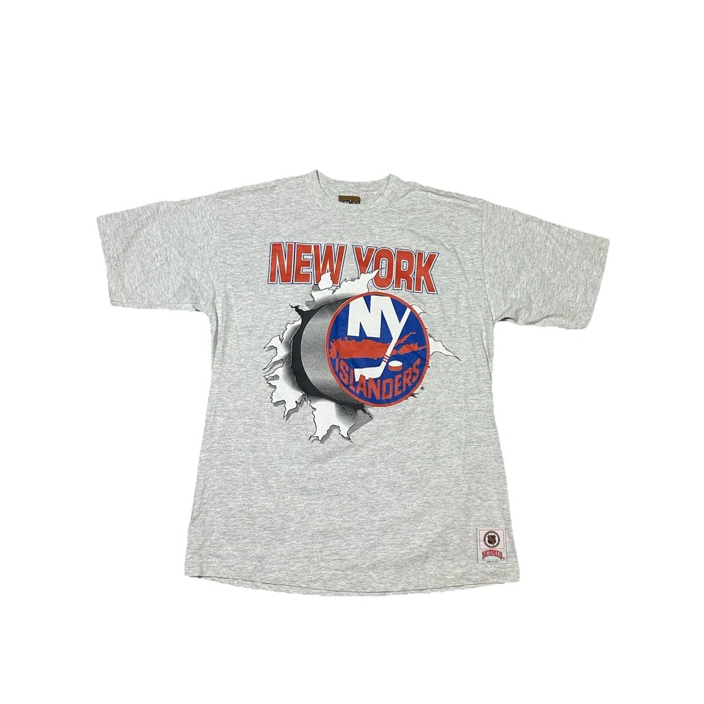 Vintage New York Islanders Nutmeg Breakthrough T Shirt‎ Double Sided Large Grey